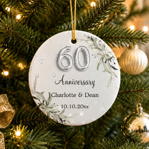 60th wedding anniversary silver greenery diamonds ceramic tree decoration