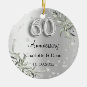 60th wedding anniversary silver greenery photo ceramic tree decoration