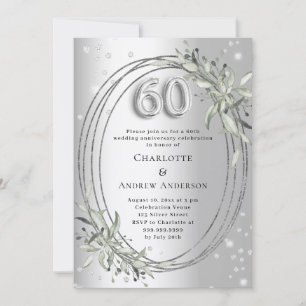 60th wedding anniversary silver greenery photo invitation