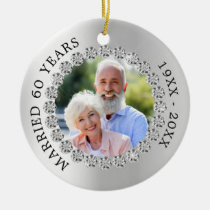 60th wedding anniversary silver photo diamonds ceramic tree decoration