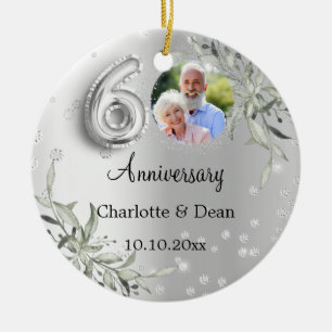 60th wedding anniversary silver photo diamonds ceramic tree decoration
