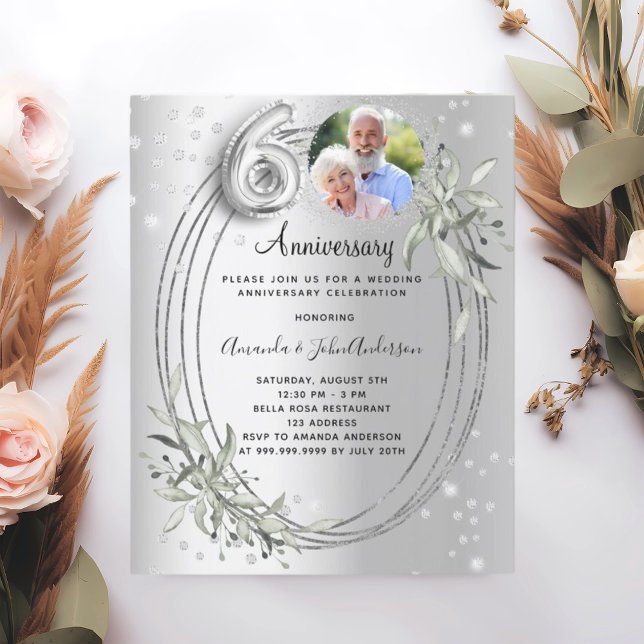 60th wedding anniversary silver photo invitation (Creator Uploaded)