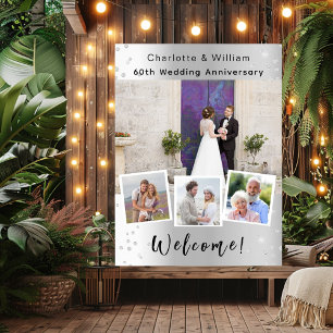 60th wedding anniversary silver photo welcome sign