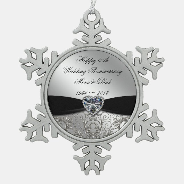 60th Wedding Anniversary Snowflake Ornament (Front)