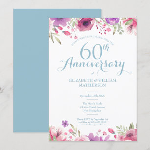 60th Wedding Anniversary Watercolor Floral Invitation