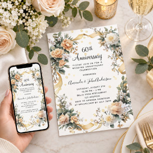 60th wedding anniversary yellow florals diamonds invitation