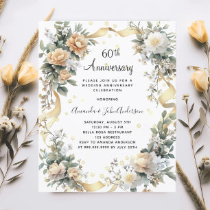 60th wedding anniversary yellow florals invitation