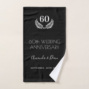 60th wedding annversary black white bath towel set