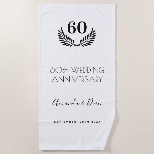 60th wedding annversary white black wreath beach towel (Front)