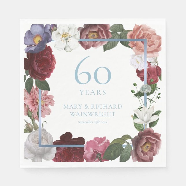 60th Wedding Diamond Anniversary Garden Rose  Napkin (Front)