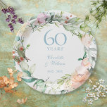 60th Wedding Diamond Anniversary Roses Floral Paper Plate<br><div class="desc">Featuring a delicate watercolour floral garland,  this chic botanical 60th / 75th wedding anniversary paper plate can be personalised with your special diamond or platinum anniversary information in elegant diamond blue text. Designed by Thisisnotme©</div>