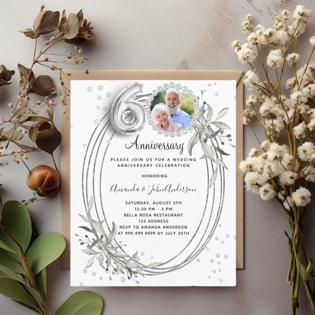 60th wedding silver photo diamond invitation (Creator Uploaded)