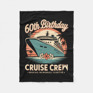 60th Years Old Birthday Cruise Crew Retro Sunset Fleece Blanket