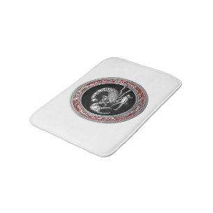 [610] Sacred Silver Scorpion on Black Bath Mat