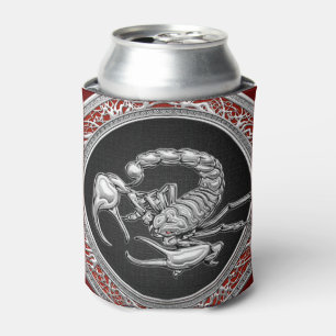 [610] Sacred Silver Scorpion on Black Can Cooler
