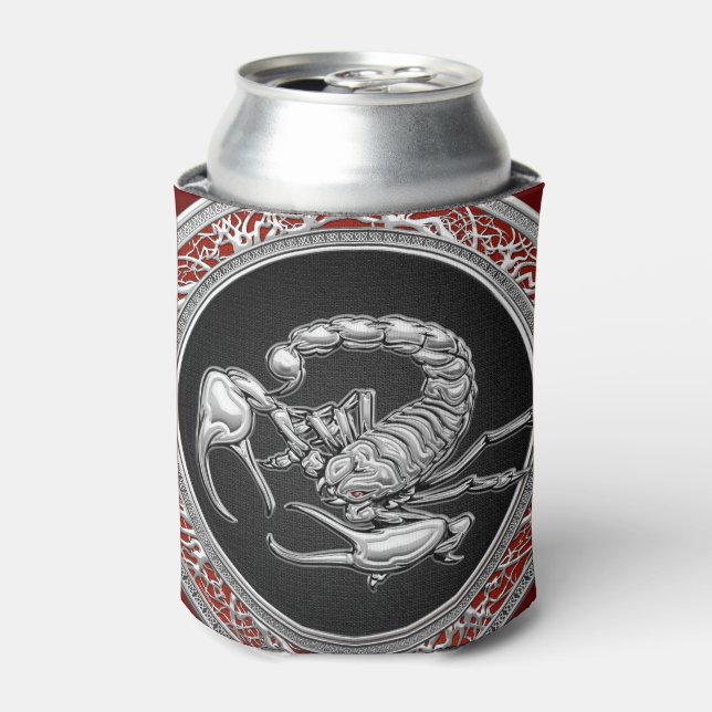 [610] Sacred Silver Scorpion on Black Can Cooler (Can Front)
