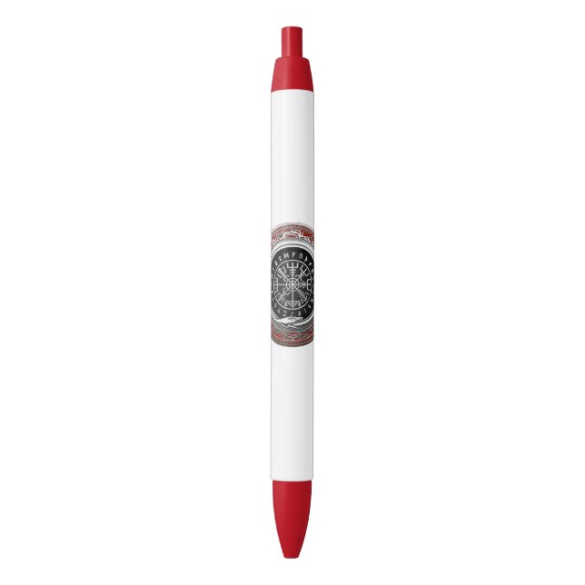 [610] Vegvisir - Viking Silver Magic Runic Compass Black Ink Pen (Front Vertical)