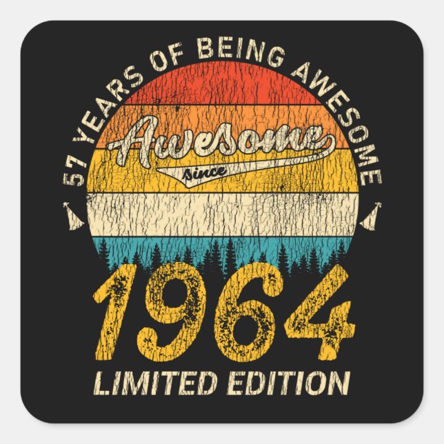 61 Year Old 1964 Retro Awesome 61st Birthday Gift Square Sticker (Front)