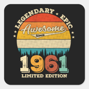 61 Year Old Awesome Since 1961 61st Birthday Gift Square Sticker
