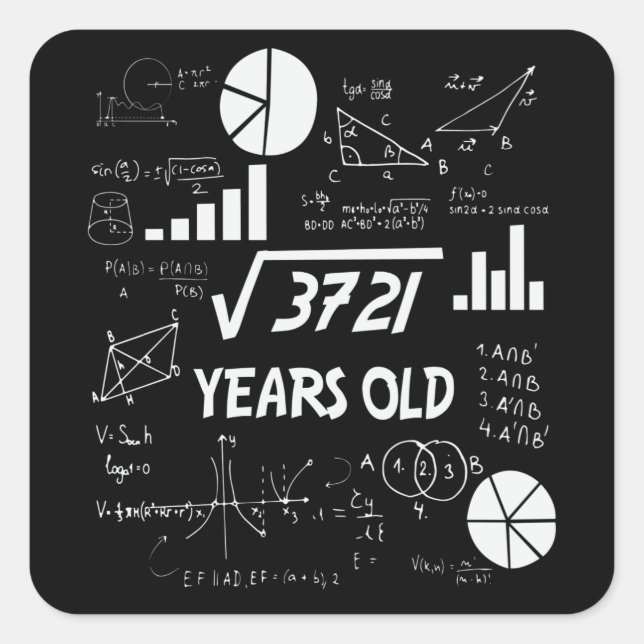 61 Years Old Bday Math Teacher 61st Birthday Gift Square Sticker (Front)