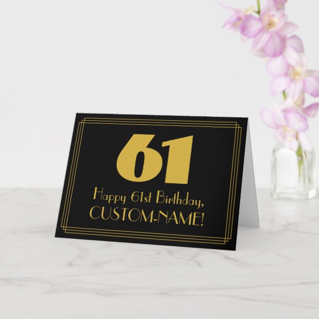 61st Birthday: Art Deco Inspired Look "61" & Name Card (Orchid)