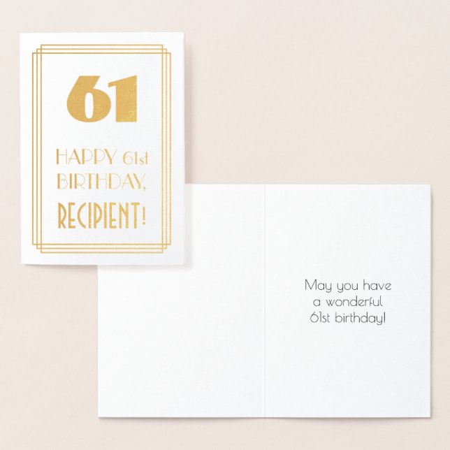 61st Birthday: Art Deco Inspired Look "61" & Name Foil Card (Display)
