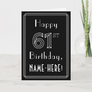 61st Birthday: Art Deco Style # 61 & Custom Name Card