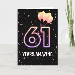 61st Birthday Balloons and Confetti Card