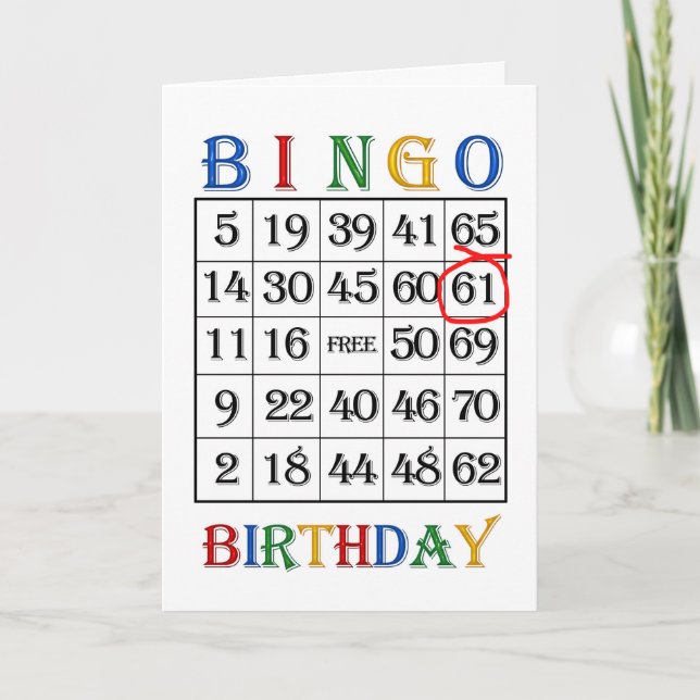 61st Birthday Bingo card (Front)
