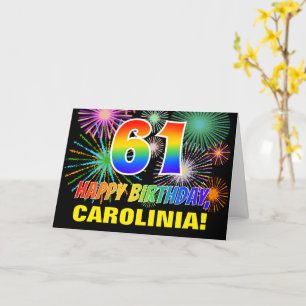 61st Birthday: Bold, Fun, Fireworks, Rainbow 61 Card