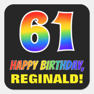 61st Birthday: Bold, Fun, Simple, Rainbow 61 Square Sticker
