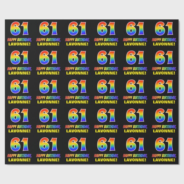 61st Birthday: Bold, Fun, Simple, Rainbow 61 Wrapping Paper (Flat)