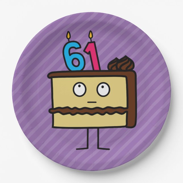 61st Birthday Cake with Candles Paper Plate (Front)
