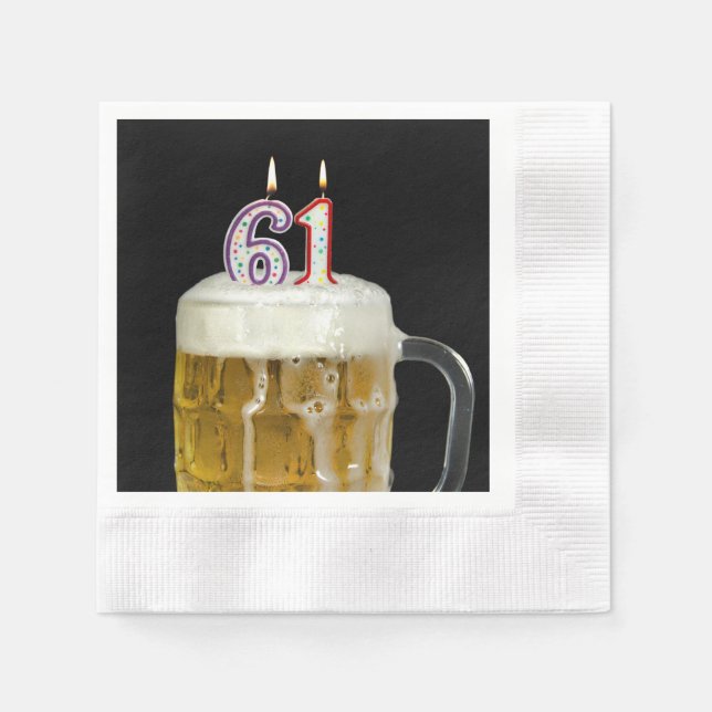 61st birthday candles in beer napkin (Front)