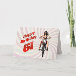 61st Birthday card with a motorbike girl