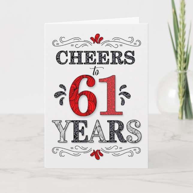 61st Birthday Cheers in Red White Black Pattern Card (Front)