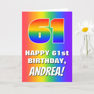61st Birthday: Colourful, Fun Rainbow Pattern # 61 Card
