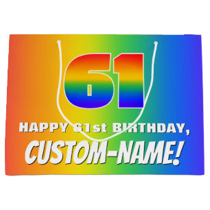 61st Birthday: Colourful, Fun Rainbow Pattern # 61 Large Gift Bag