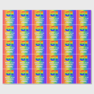 61st Birthday: Colourful, Fun Rainbow Pattern # 61 Wrapping Paper