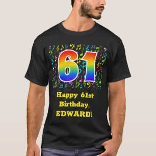 61st Birthday: Colourful Music Symbols, Rainbow 61 T-Shirt