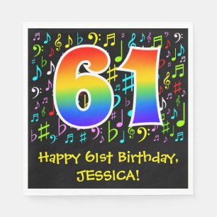 61st Birthday - Colourful Music Symbols, Rainbow 6 Napkin
