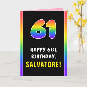 61st Birthday: Colourful Rainbow # 61, Custom Name Card