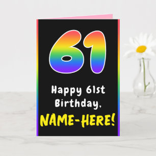 61st Birthday: Colourful Rainbow # 61, Custom Name Card
