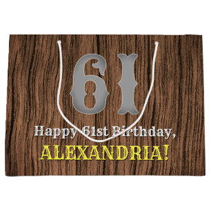 61st Birthday: Country Western Inspired Look, Name Large Gift Bag