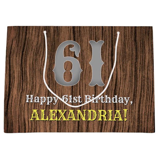 61st Birthday: Country Western Inspired Look, Name Large Gift Bag (Front)