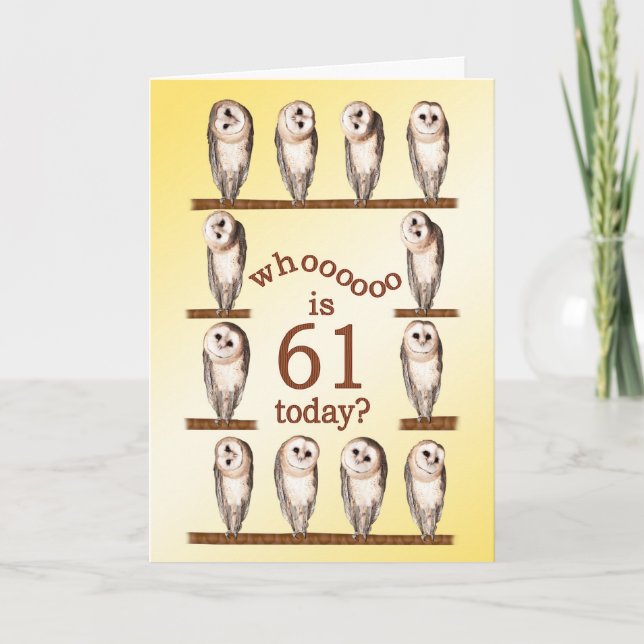 61st birthday, Curious owls card. Card (Front)