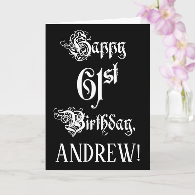 61st Birthday: Fancy, Elegant Script + Custom Name Card (Orchid)