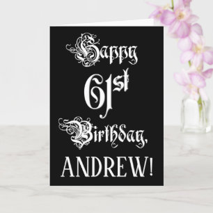 61st Birthday: Fancy, Elegant Script + Custom Name Card