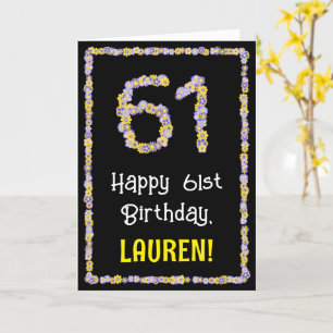 61st Birthday: Floral Flowers Number, Custom Name Card