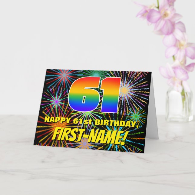 61st Birthday: Fun, Colourful Celebratory Firework Card (Orchid)